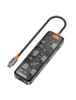 תחנת עגינה שקופה 8 ב-1 למחשב נייד USB-C WIWU Cyber Hub - עם חיבורי USB 3.0, USB 2.0, קורא כרטיסי SD, קורא כרטיסי זיכרון Micro SD, HDMI 4K, PD, חיבור רשת Ethernet 100W