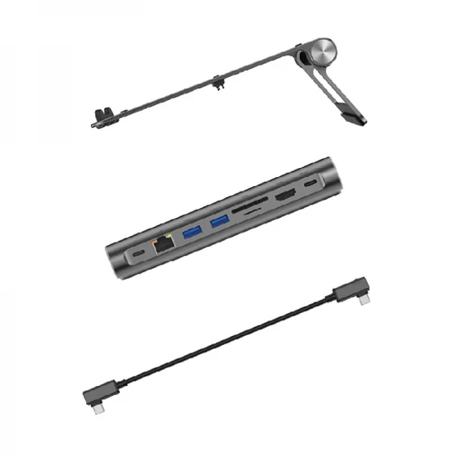 סטנד מתכת למחשב נייד + תחנת עגינה WIWU A821CH 8in1 USB-C*2+USB3.0*2+SD/TF+RJ45+HDMI 4K 30Hz