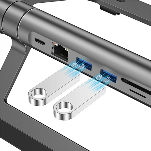 סטנד מתכת למחשב נייד + תחנת עגינה WIWU A821CH 8in1 USB-C*2+USB3.0*2+SD/TF+RJ45+HDMI 4K 30Hz