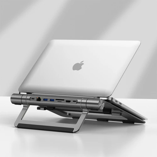 סטנד מתכת למחשב נייד + תחנת עגינה WIWU A821CH 8in1 USB-C*2+USB3.0*2+SD/TF+RJ45+HDMI 4K 30Hz