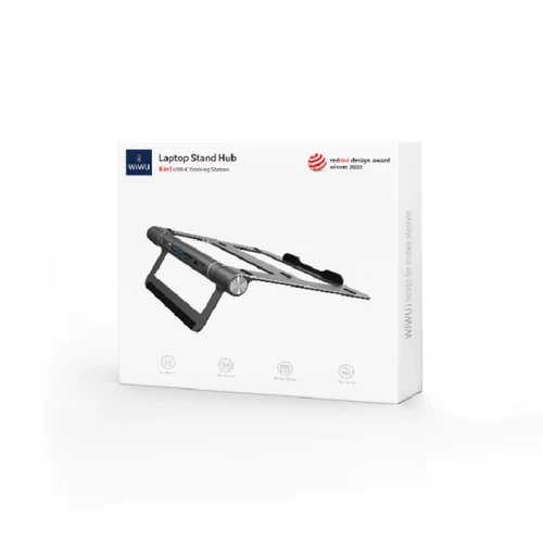 סטנד מתכת למחשב נייד + תחנת עגינה WIWU A821CH 8in1 USB-C*2+USB3.0*2+SD/TF+RJ45+HDMI 4K 30Hz