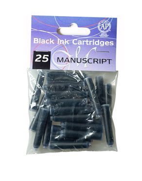 25 מחסניות דיו שחור לעט נובע Black Cartridges MANUSCRIPT