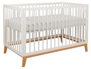 מיטת תינוק מעץ בוק וויני - לבן/בסיס טבעי