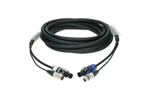 כבל היברידי מוכן באורך 10 מטר הכולל כבל DMX 3PIN + חשמל POWERCON כחול אפור מבית KLOTZ H1A33NA010