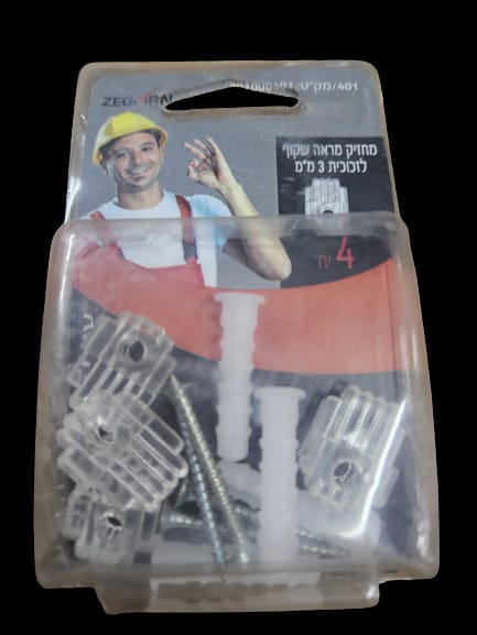 מחזיק מראה שקוף לזכוכית 3 מ"מ , 4 יח