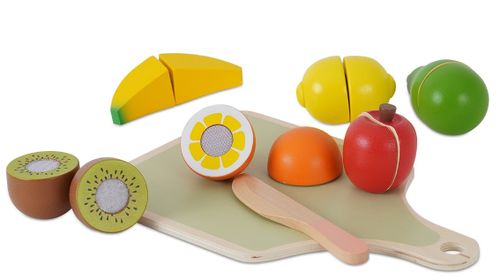 סט פירות וקרש חיתוך מעץ 14 חלקים למשחקי דמיון ויצירתיות