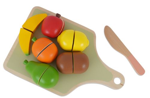 סט פירות וקרש חיתוך מעץ 14 חלקים למשחקי דמיון ויצירתיות