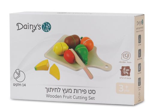 סט פירות וקרש חיתוך מעץ 14 חלקים למשחקי דמיון ויצירתיות