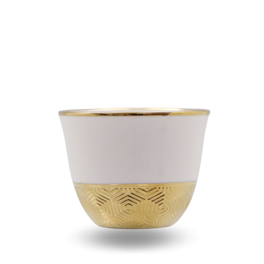 סט 12/ ספלים בדוי לבן תחתית זהב 026841 Y.C