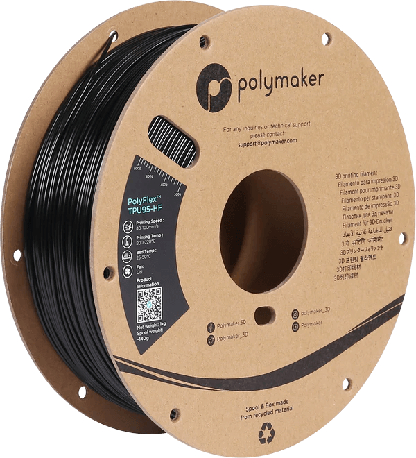פילמנט גמיש שחור להדפסה מהירה 1 קילו 1.75 מ"מ - PolyFlex TPU95-HF Black 