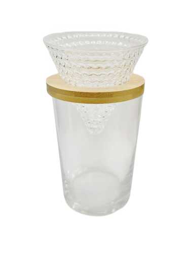 דריפר זכוכית לחליטת קפה פילטר 2-3 כוסות + טבעת מעץ + כוס זכוכית