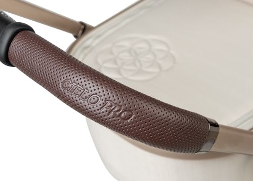 עגלת תינוק דו-כיוונית סיילו פרו 2024 Cielo PRO LUXURY עם קיפול דו-צדדי - ריפוד אפור/עור חום/שלד אפור מוברש