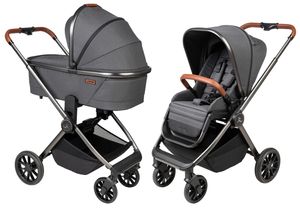עגלת תינוק דו-כיוונית סיילו פרו 2024 Cielo PRO LUXURY עם קיפול דו-צדדי - ריפוד אפור/עור חום/שלד אפור מוברש