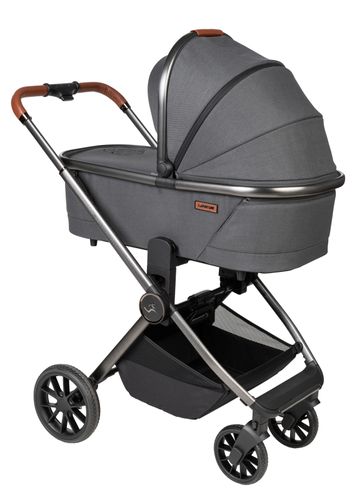 עגלת תינוק דו-כיוונית סיילו פרו 2024 Cielo PRO LUXURY עם קיפול דו-צדדי - ריפוד אפור/עור חום/שלד אפור מוברש