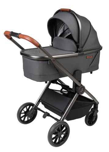 עגלת תינוק דו-כיוונית סיילו פרו 2024 Cielo PRO LUXURY עם קיפול דו-צדדי - ריפוד אפור/עור חום/שלד אפור מוברש