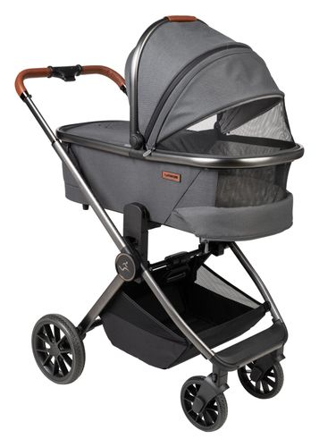 עגלת תינוק דו-כיוונית סיילו פרו 2024 Cielo PRO LUXURY עם קיפול דו-צדדי - ריפוד אפור/עור חום/שלד אפור מוברש