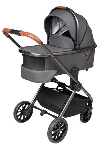 עגלת תינוק דו-כיוונית סיילו פרו 2024 Cielo PRO LUXURY עם קיפול דו-צדדי - ריפוד אפור/עור חום/שלד אפור מוברש