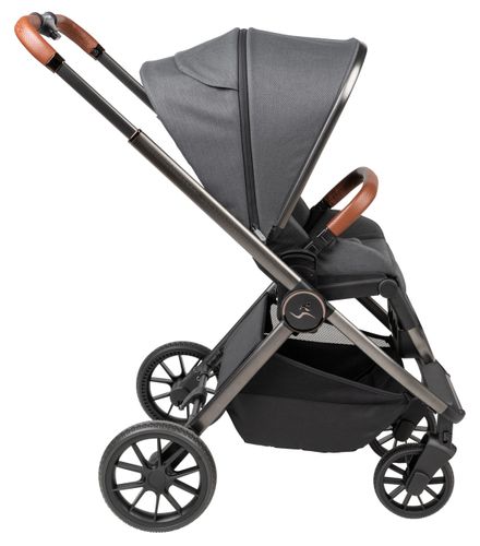 עגלת תינוק דו-כיוונית סיילו פרו 2024 Cielo PRO LUXURY עם קיפול דו-צדדי - ריפוד אפור/עור חום/שלד אפור מוברש