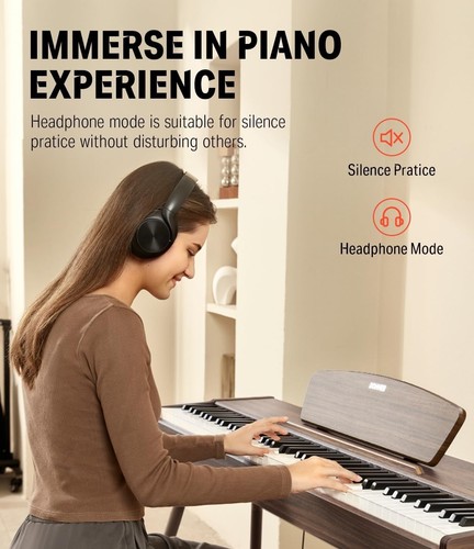 פסנתר חשמלי EC6766 בעיצוב Retro רטרו 88 קלידים שקולים DDP80 בצבע Walnut וולנט מבית DONNER