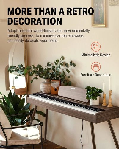 פסנתר חשמלי EC6766 בעיצוב Retro רטרו 88 קלידים שקולים DDP80 בצבע Walnut וולנט מבית DONNER