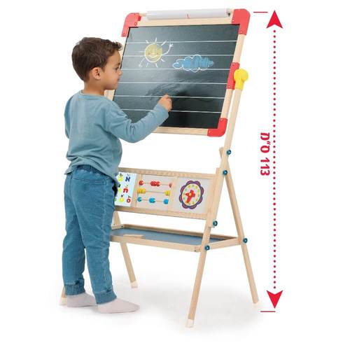 לוח ציור ולימוד 4 ב 1 דו צדדי/מתחלף גיר ומגנטי עם גליל נייר וסט אותיות/מספרים ושעון לימודי I'am toys