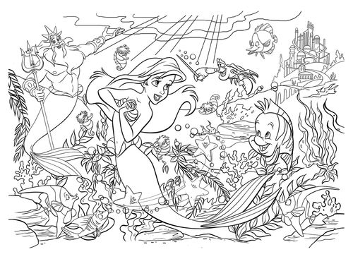 פאזל רצפה דו-צדדי 35 חלקים 2 ב 1 עם צד לצביעה - בת הים הקטנה