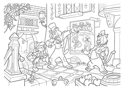 פאזל רצפה דו-צדדי 35 חלקים 2 ב 1 עם צד לצביעה - פינוקיו