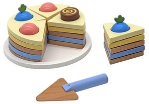 עוגת שכבות מעץ עם קישוטים, מגש וכלי הגשה 32 חלקים