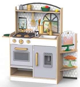 מטבח ילדים מעוצב יעל עם מקרר מיני בר, כיריים, כיור ומגוון אביזרי משחק ומזון
