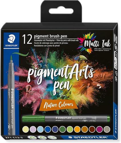 טוש מכחול פיגמנט, סט 12 יח' PIGMENT ARTS PENS סדרה 371 (nature colours)