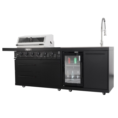 מטבח חוץ 4 מבערים כולל כיור ברז ומקרר משטח עליון גרניט פורצלן - דגם GRILLS MASTER