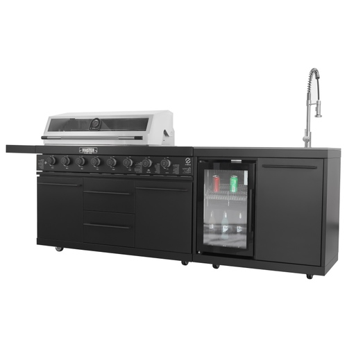 מטבח חוץ 6 מבערים  עם כיור ומקרר Z GRILLS MASTER בגימור שחור מט