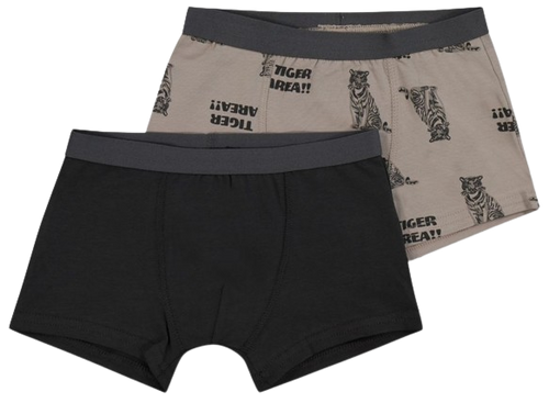 זוג תחתוני בוקסר לבנים 100% כותנה מידה 4-5 - אפור צ'רקול/נמרים