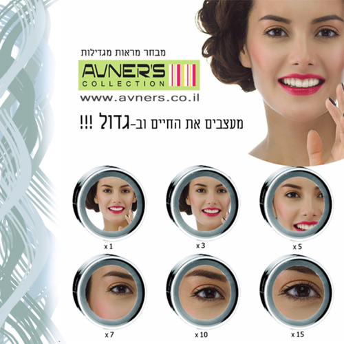 מראה מגדילה פי 7 לקיר דו צדדית שחור M8-BL