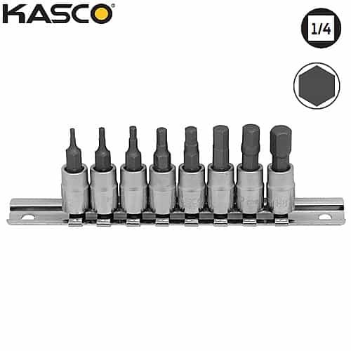 סט 8 בוקסות אלן פס מתכת הינע 1/4″ – KASCO K-120815