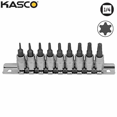 סט 9 בוקסות TORX פס מתכת הינע 1/4″ – KASCO K-120905