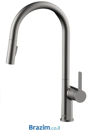 ברז מטבח נשלף K655-BN מבית Carlos עם 2 מצבי זרימה ועמידות בפני קורוזיה בגימור ניקל מוברש.