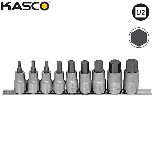 סט 9 בוקסות אלן פס מתכת הינע 1/2″ – KASCO K-140915