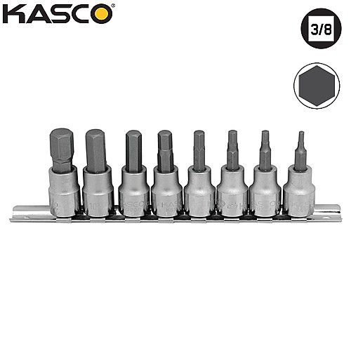 סט 8 בוקסות אלן פס מתכת הינע 3/8″ – KASCO K-130815