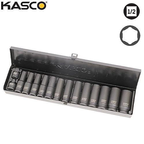 סט 15 בוקסות שחורות עמוקות הינע 1/2″ – KASCO K-410081