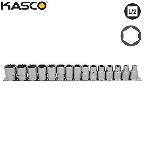סט 15 בוקסות 6 פינות פס מתכת הינע 1/2″ – KASCO K-019515