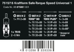 סט מברג מומנט 16 חלקים, 7515/16 Kraftform Safe-Torque Speed Universal 1 05075851001