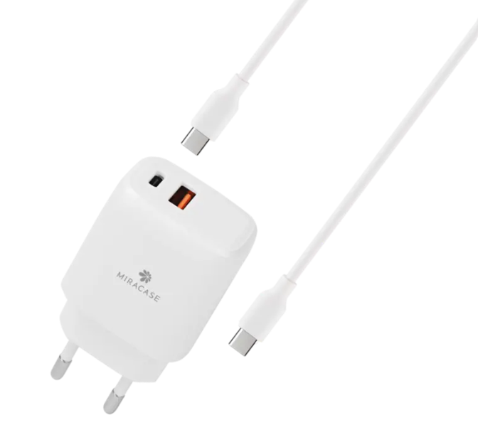 10 יחידות - מטען קיר חיבור חשמל USB כפול 18W + 20W כולל כבל Type-c To Type-c