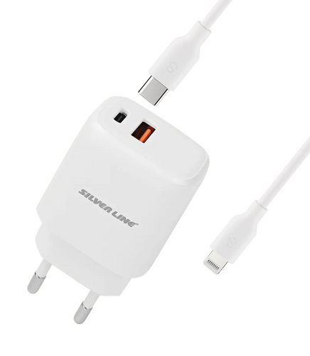 10 יחידות מטען קיר לאייפון חיבור חשמל USB כפול 18W + 20W כולל כבל Type-c To LIGHTNING