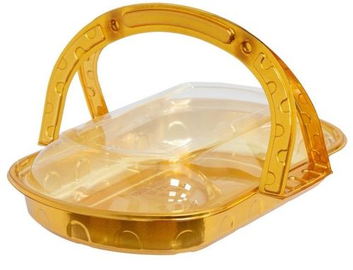 כלי פלסטי זהב+מכסה בצורת סלסלה 23\35\10 ס