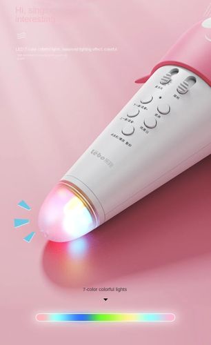 מיקרופון קריוקי K5 עם חיבור BT, אורות צבעוניים, אפקט הד וסוללה נטענת - ורוד