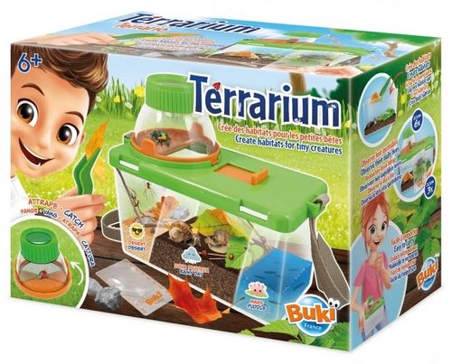 טרריום / מיכל שקוף ליצירת בית גידול וחקר חרקים, מעופפים וזוחלים עם זכוכית מגדלת