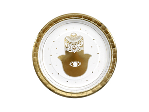 צלחות נייר חמסה זהב לבן - גדולות