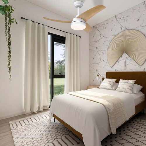  מאוורר תקרה ווסטינגהאוס 42″ LONGWOOD לבן/עץ אלון עם שלט ולד מובנה 24W, מנוע DC