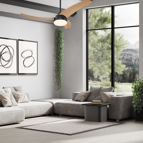 מאוורר תקרה ווסטינגהאוס 52″ LONGWOOD שחור/עץ אלון עם שלט ולד מובנה 24W, מנוע DC